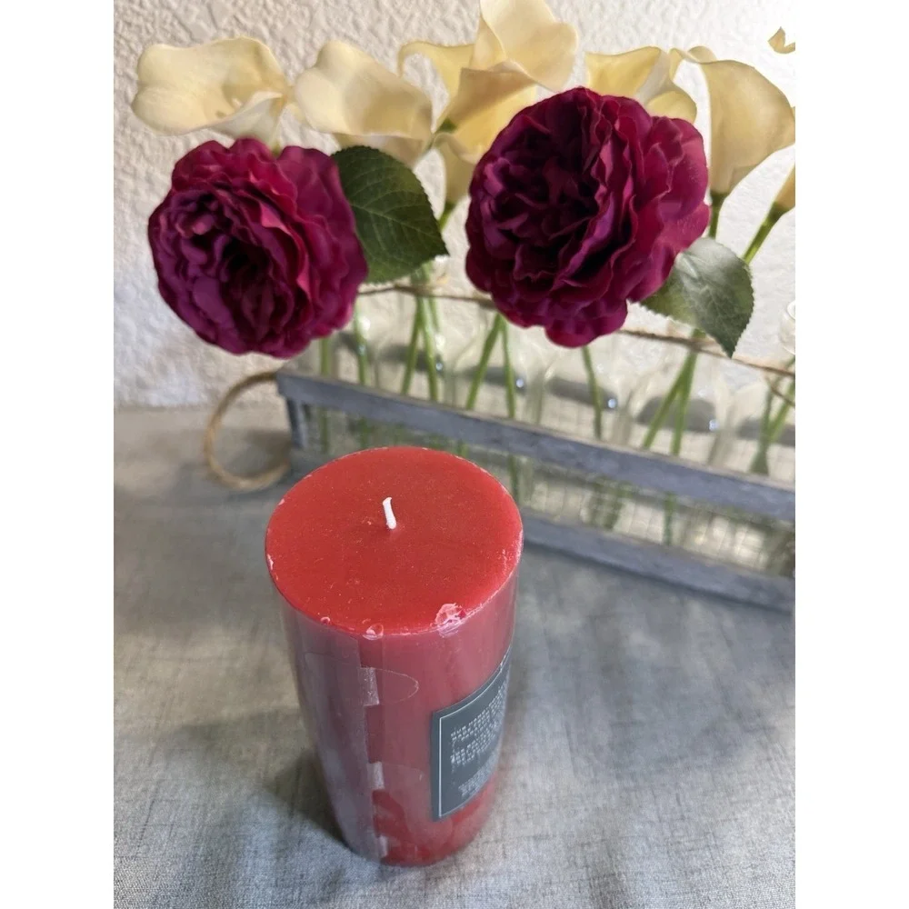 Williams Sonoma Unscented Non Parfume Pillar Red Candle 55 hours 3